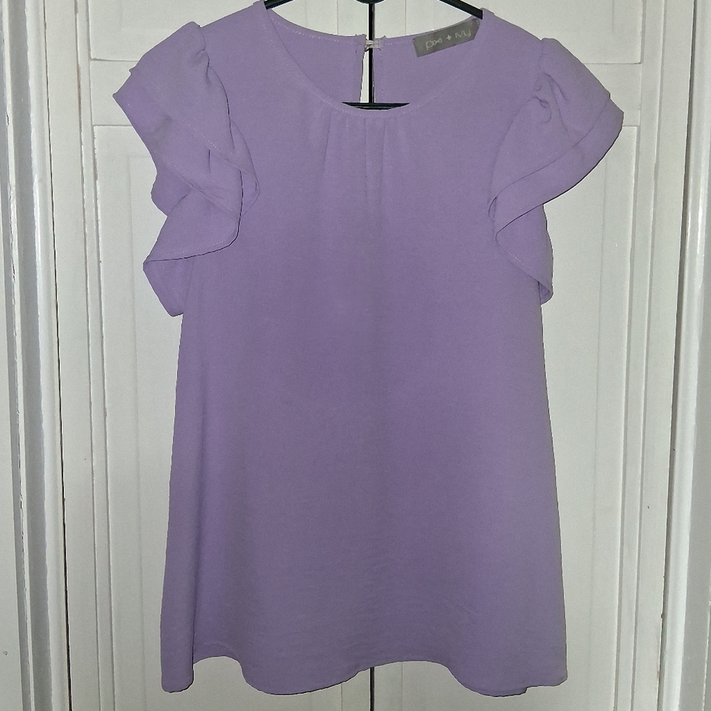 Pixi & Ivy Elegant Purple Ruffle Sleeve Blouse